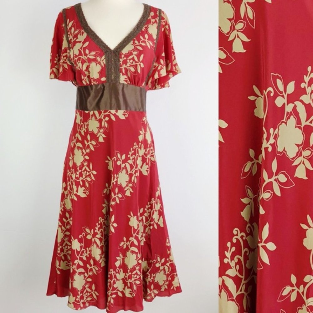 {Anthropologie Maeve} Silk Floral Flutter Dress